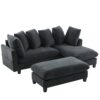 Upholstered L Shaped Sectional Sofa With Storage, Movable Ottoman, And 6 Throw Pillows - Black - Image 18