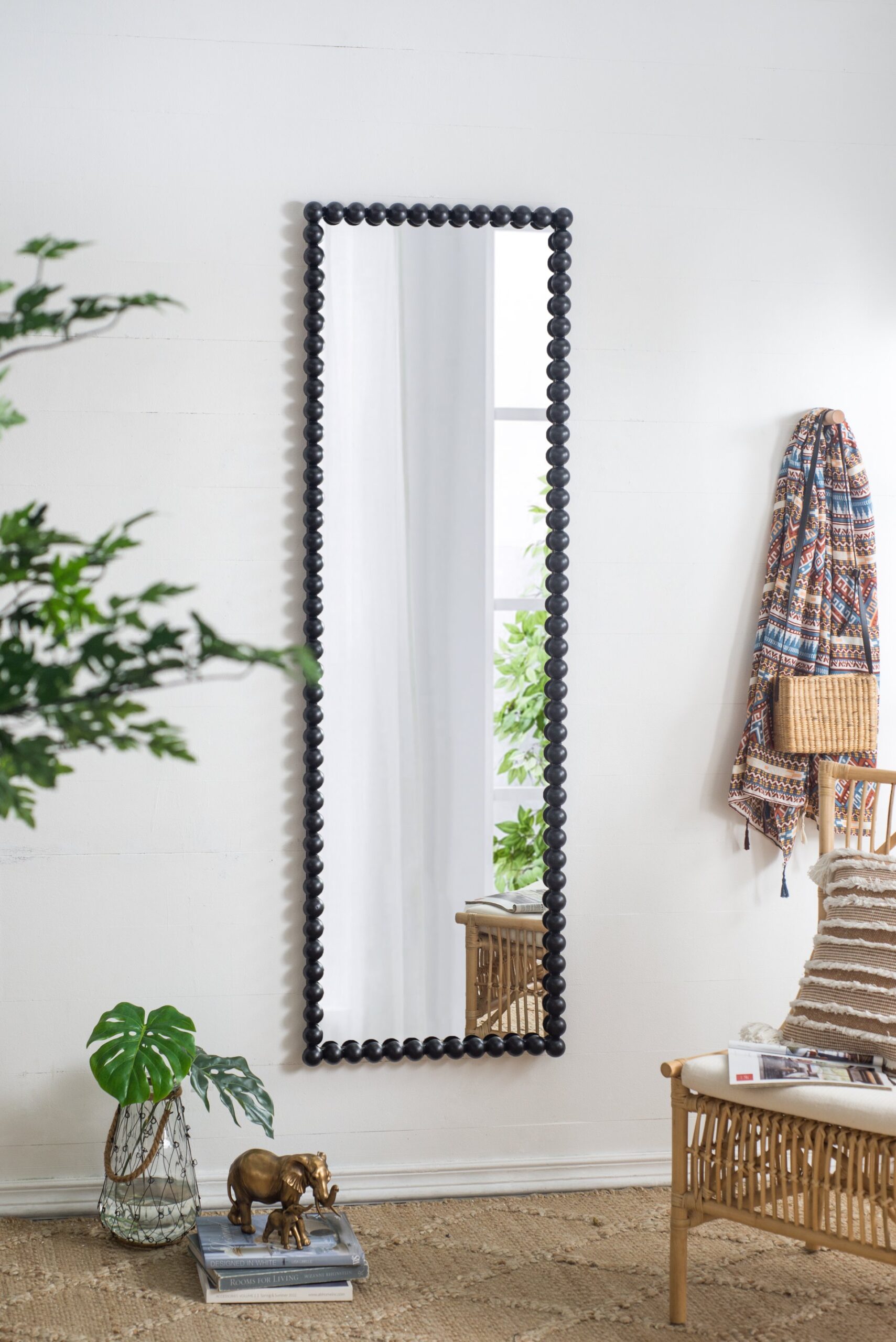 Full Length Mirror With Metal Beaded Frame, Rectangular Oversized Mirror For Living Room Bedroom - Black - Image 3