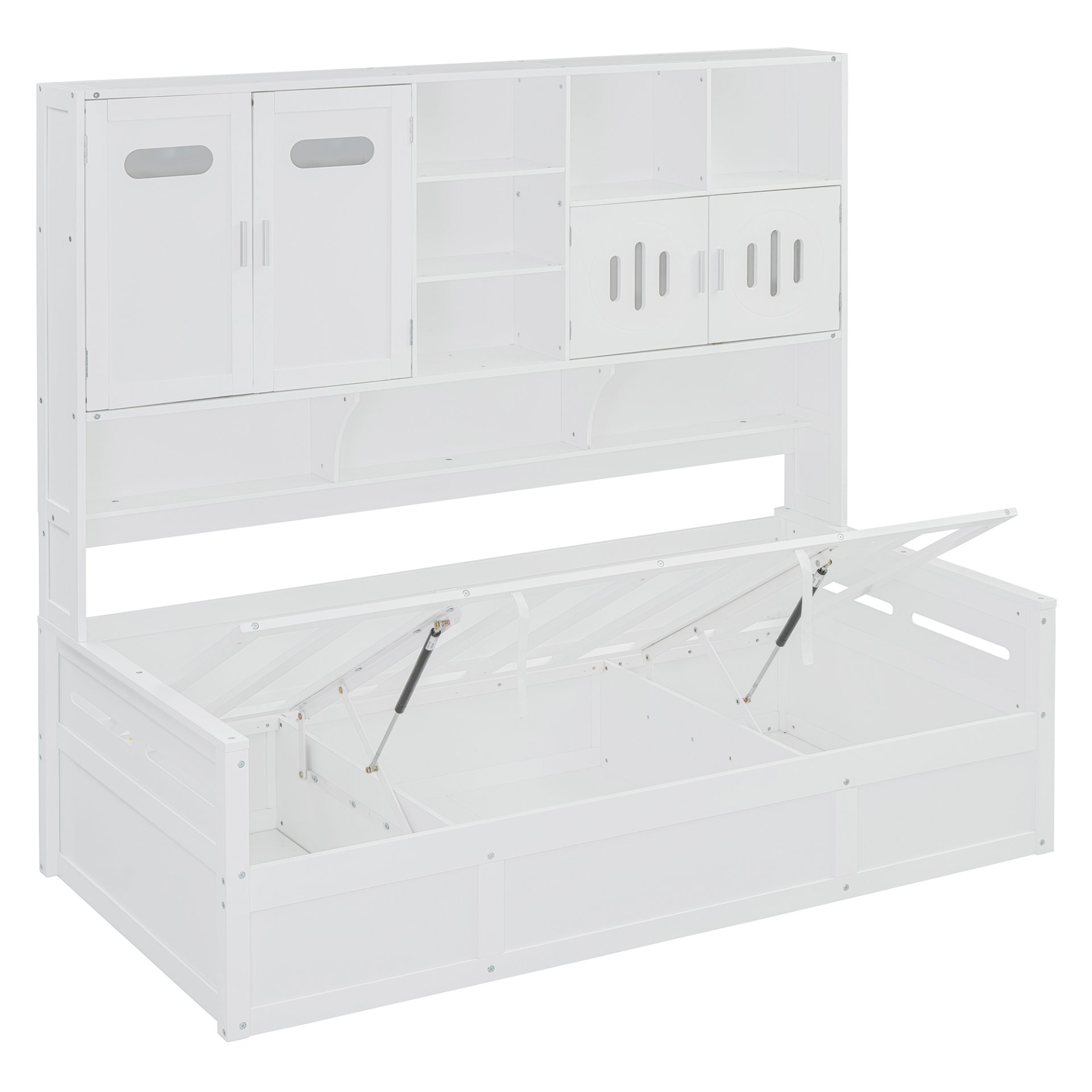 Twin Size Wooden Daybed With Hydraulic Bed And All In One Cabinet And Shelf - White - Image 4