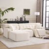 Ly 029B Convertible Chaise Sectional Sofa Full Compression Sponge Modular Couch Cloud 3 Seater Wood Grain Chenille 2 Pillows - Antique White - Image 2
