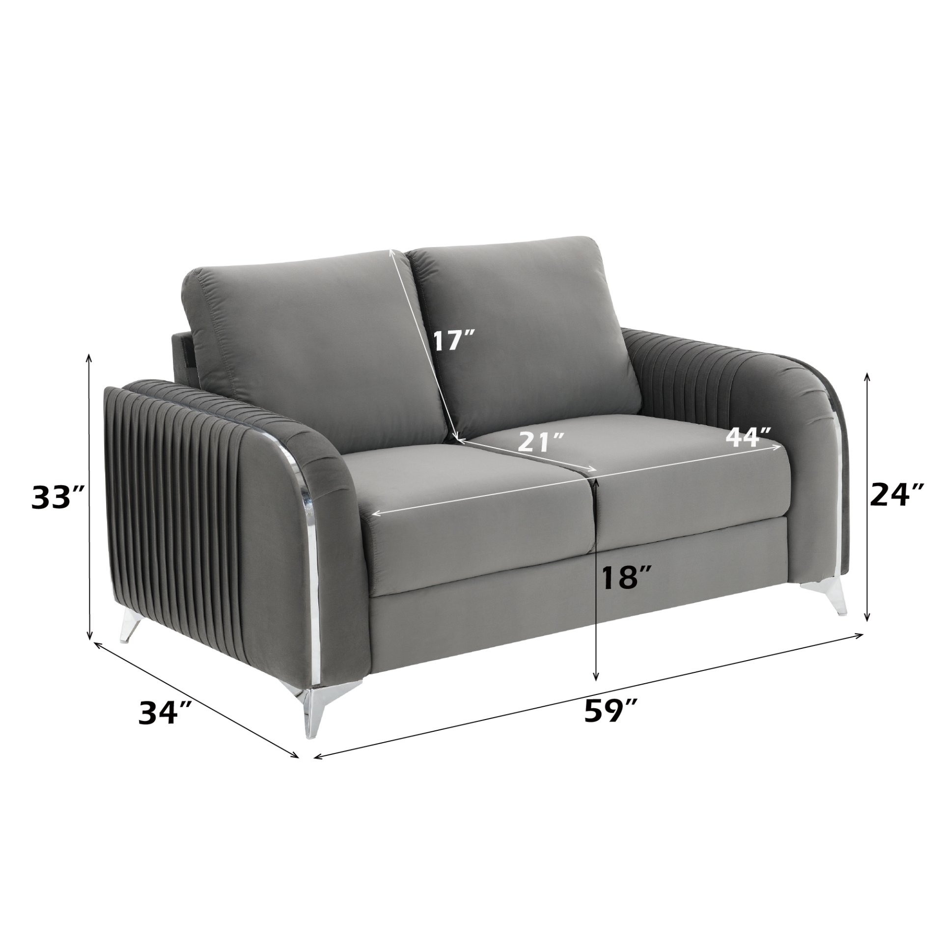 Wenona - 3 Piece Living Room Set Sofa Loveseat Chair - Gray - Image 2