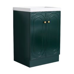 Contemporary Freestanding Bathroom Vanity With White Resin Sink & Soft Close Doors - Dark Green
