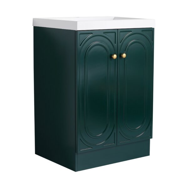 Contemporary Freestanding Bathroom Vanity With White Resin Sink & Soft Close Doors - Dark Green