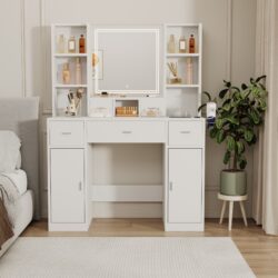 43.31" x 15.75" x 55.91" Newly Designed Smart Mirror Dressing Table With Drawers And Storage Cabinet, Dressing Table With Dressing Pad For Bedroom, Dressing Room - White