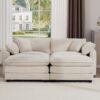 Light Corduroy 2 Seater Sofa With Ottoman Sofa Bed Functionality For Small Living Spaces - Beige - Image 11