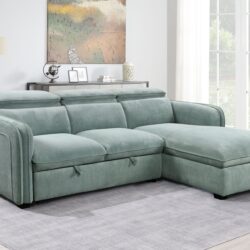 Zavala - Chenille Sectional Sofa With Sleeper & Storage - Light Green