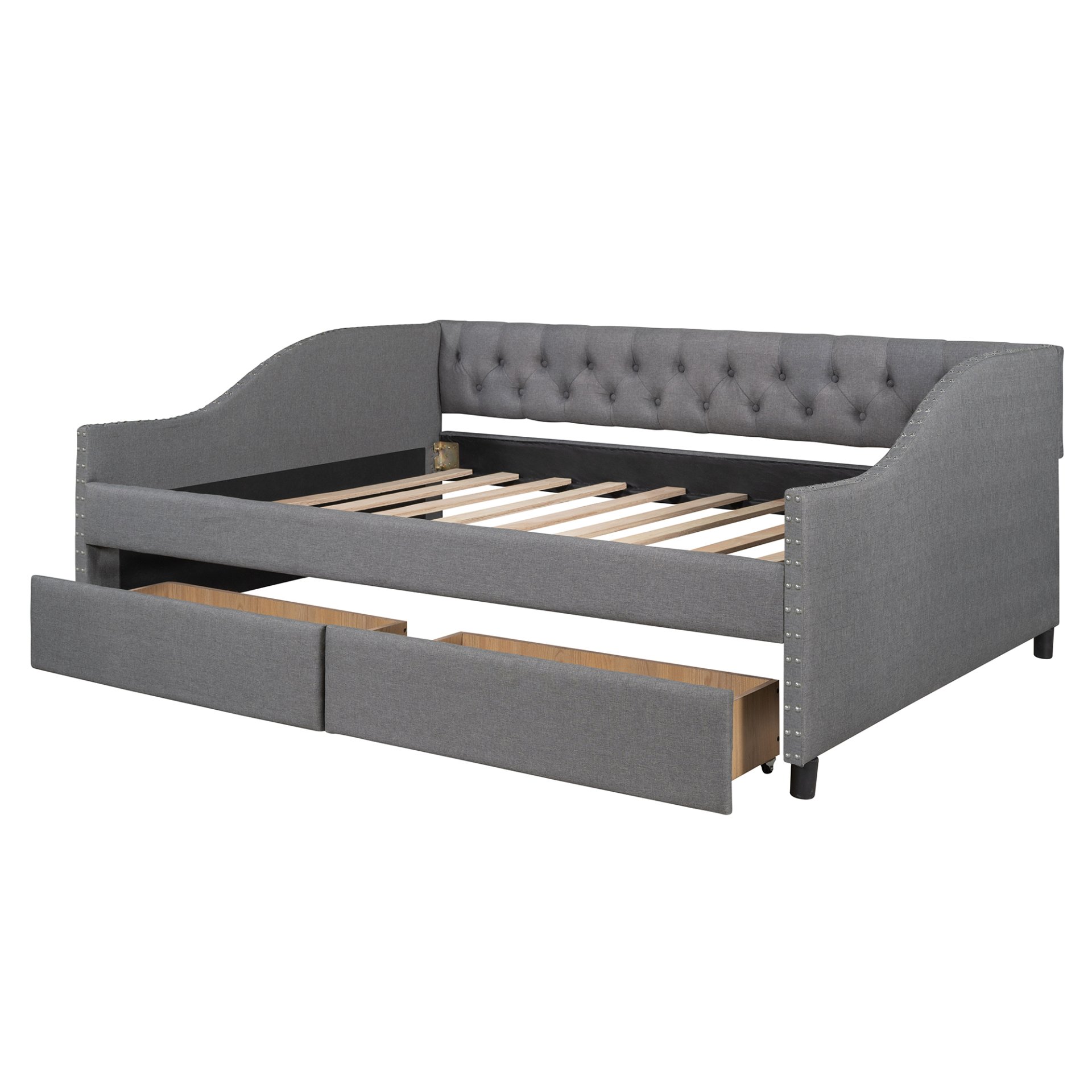 Full Size Upholstered Daybed With Two Drawers, Slat Support - Gray - Image 7