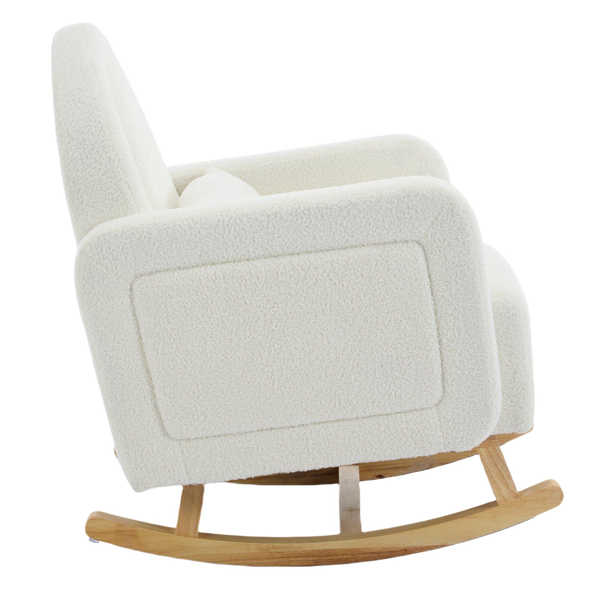Accent Rocking Chair With Curved Back & Pillow, Base, Ultimate Comfort For Living Room Or Nursery - Cream White - Image 11