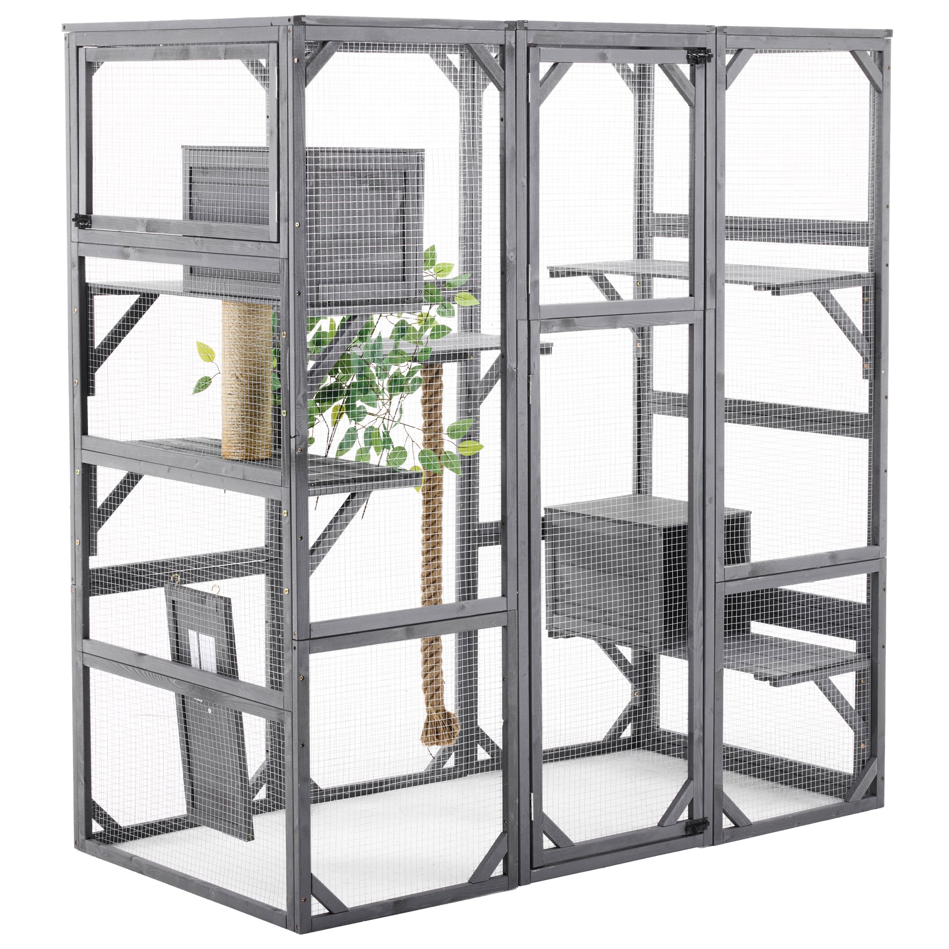 Outdoor Diy Cat House Catio With Double Enter Doors, Platforms, And Condos - Dark Gray - Image 11