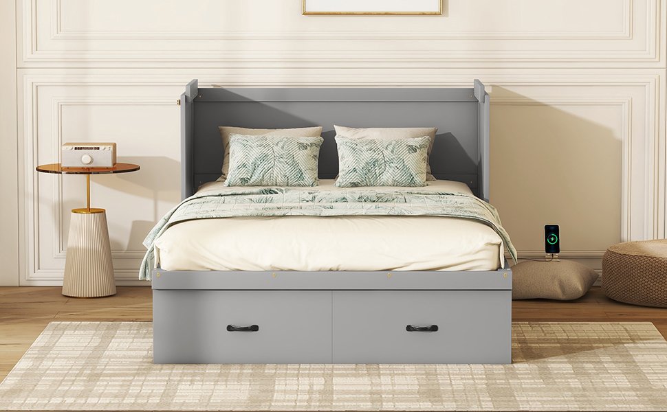 Full Size Murphy Bed With USB Port And A Large Drawer - Gray - Image 17