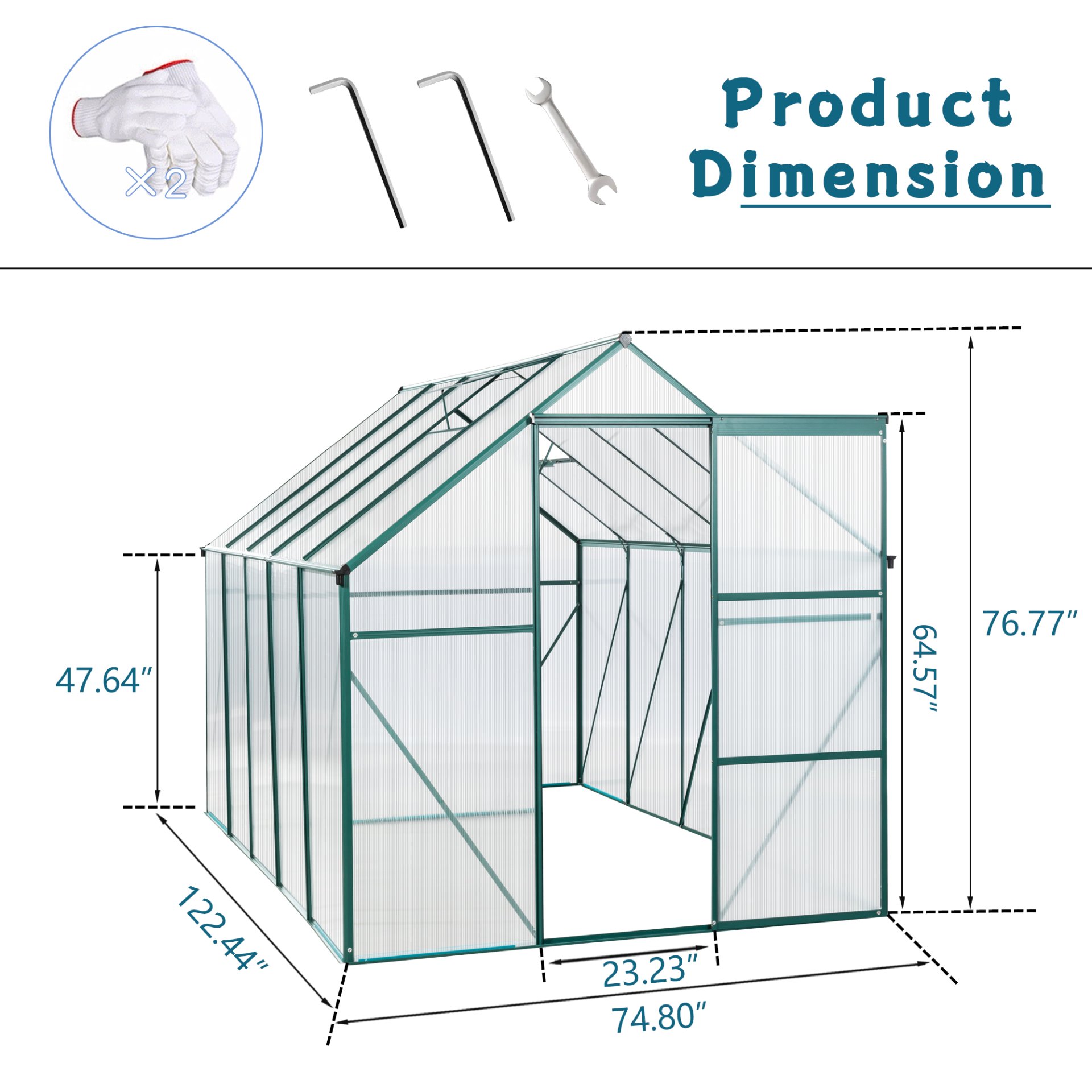 6X10Ft Polycarbonate Greenhouse Raised Base And Anchor Aluminum Heavy Duty Walk-In Greenhouses For Outdoor Backyard In All Season - Green - Image 3