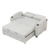 Pull Out Sofa Bed Modern Chenille Convertible Loveseat Sofa With Adjsutable Backrest, 2 Pillows, Cup Holders, USB Ports For Living Room, Apartment - White / Gray - Image 19