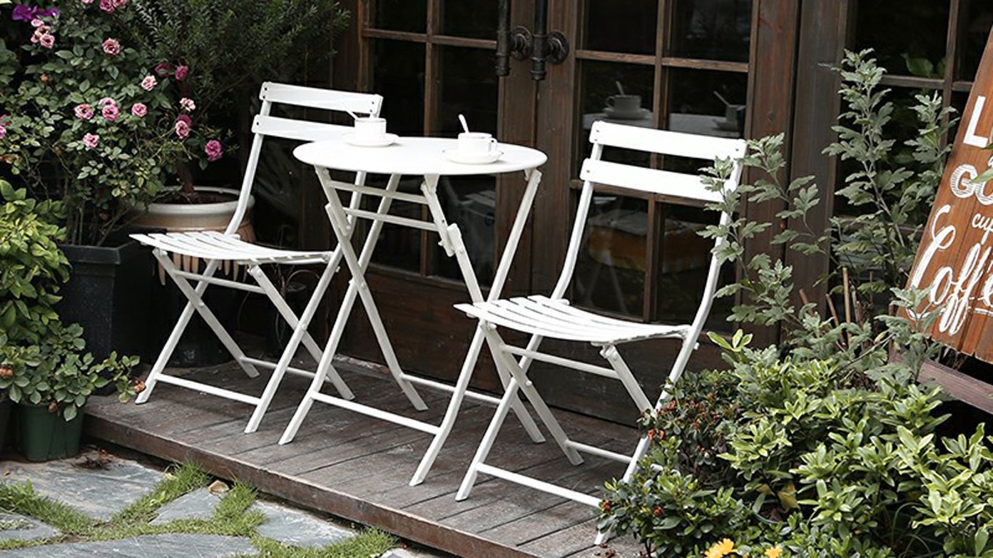 3 Piece Patio Bistro Set Of Foldable Round Table And Chairs - White - Image 8