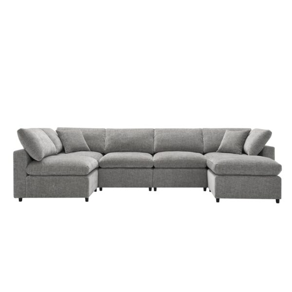 Modern Modular Cloud Sofa Bed, 6 Seat Chenille Sectional Couch Set With Ottoman, Free Combination, Convertible U Shaped Sleeper Sofa - Gray