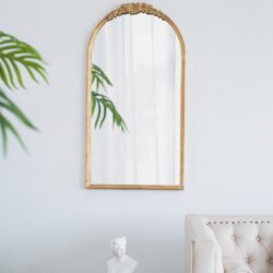 Wood Floor Mirror, Full Body Mirror Dressing Make Up Mirror For Bathroom - Gold