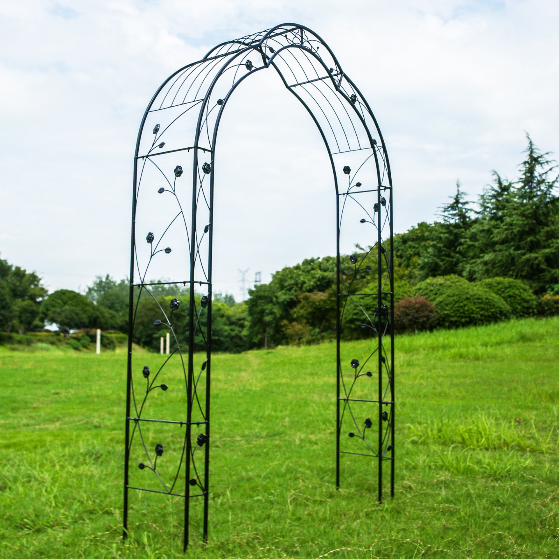 Metal Garden Arch Assemble Freely With 8 Styles Garden Arbor Trellis Climbing Plants Support Rose Arch - Black - Image 11