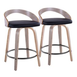 Grotto - Contemporary Fixed Height Counter Stool & Swivel With Round Footrest (Set of 2) - Light Gray / Black