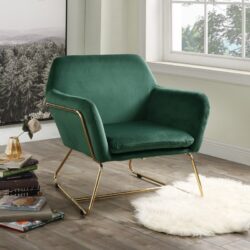Keira - Velvet Accent Chair With Metal Base - Green