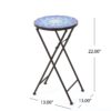 Outdoor Folding Accent Table With Glass Top And Iron Frame - White / Blue - Image 3