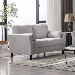 Damian - Woven Fabric Loveseat - Light Gray