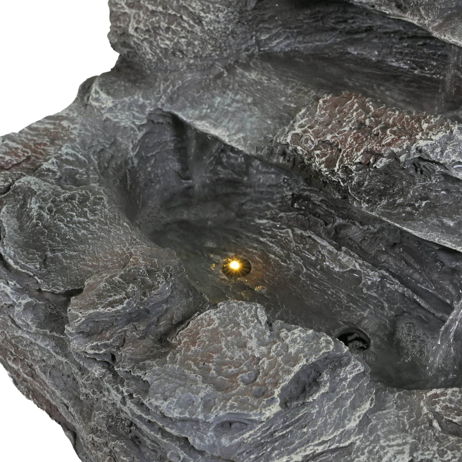 4 Tiered Rock Waterfall Fountain With LED Lights, Outdoor Garden Decor, Weather Resistant - Gray - Image 12