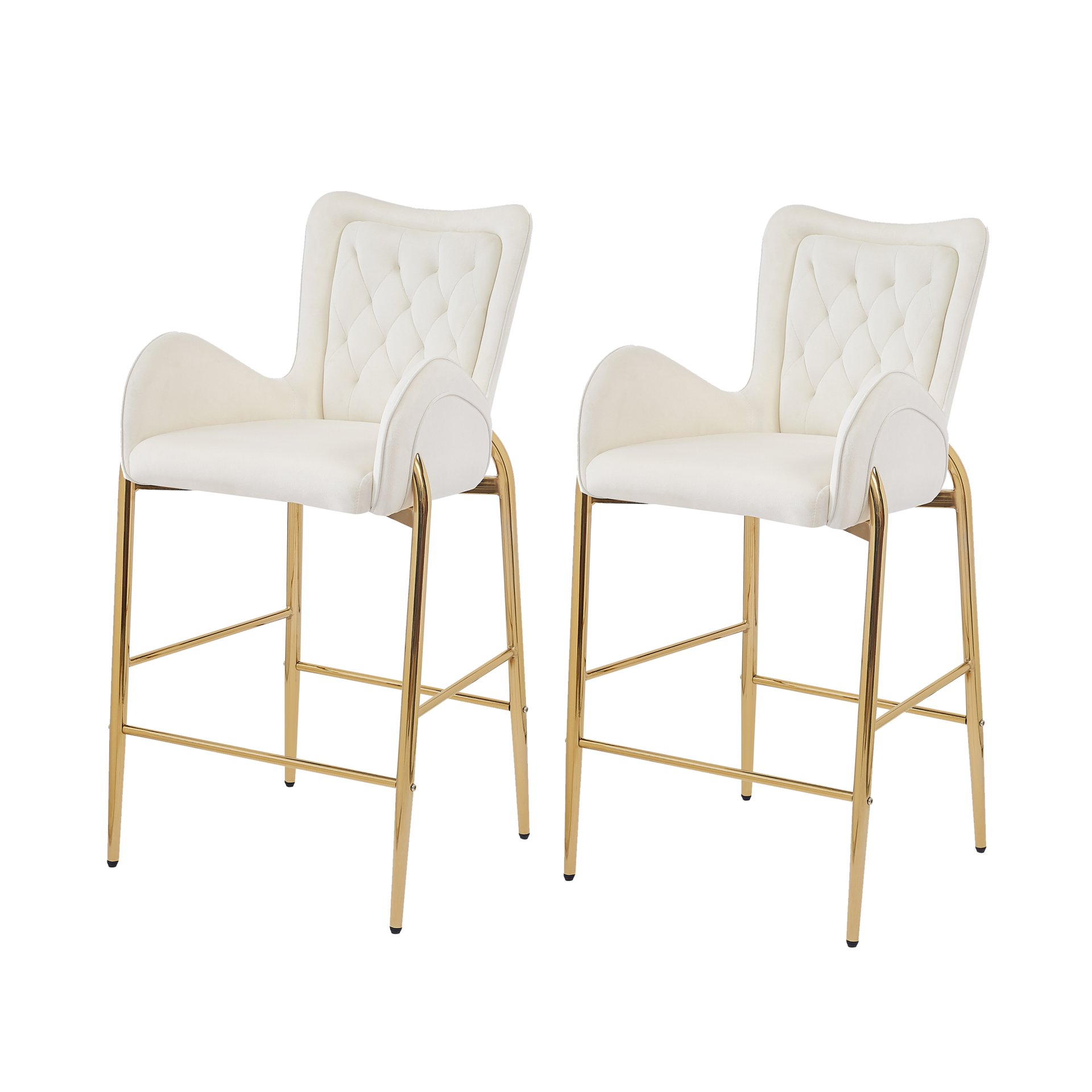 Velvet Counter Height Bar Stools (Set of 2) With Golden Legs And Footrests - White - Image 7