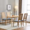 French Country Dining Chairs (Set of 4) Elegant Cane Backrest & Upholstered Seats Rustic Weathered Solid Rubberwood Frame - Slate Blue - Image 4