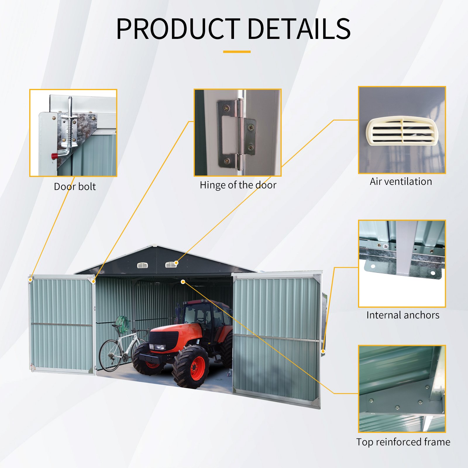Outdoor Storage Shed Metal Garage Shed For Car, Bike, Lawnmower Backyard Tool House Building 2 Doors And 4 Vents - Black - Image 5