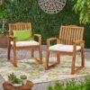 Della - Wood Armchair (Set of 2) Outdoor Dining Chairs - Cream - Image 4
