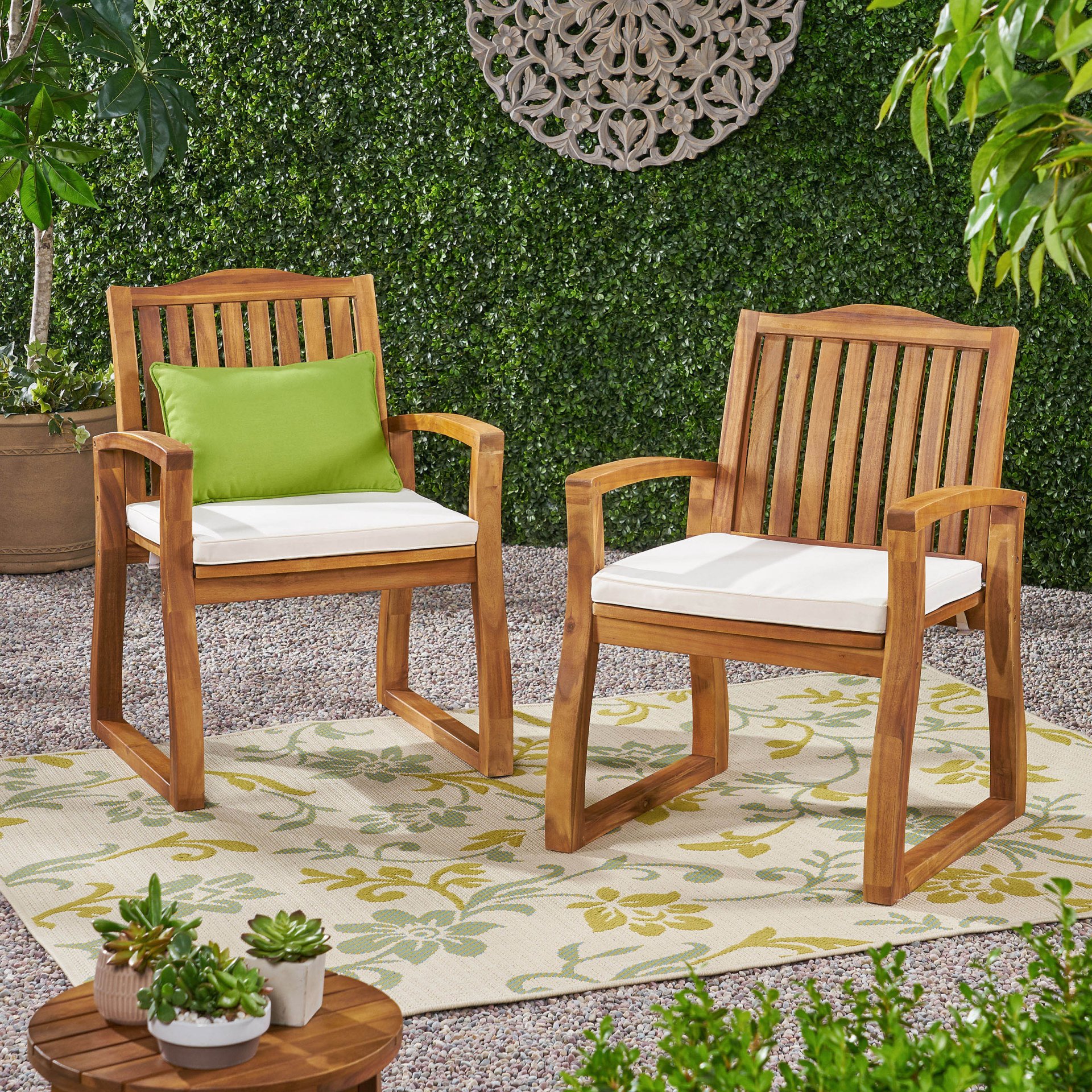 Della - Wood Armchair (Set of 2) Outdoor Dining Chairs - Cream - Image 4