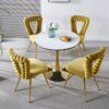 Modern Chair With Iron Tube Legs, Soft Cushions And Comfortable Backrest, Suitable For Dining Room, Living Room, Cafe, Hairball Back (Set of 2) - Yellow - Image 4