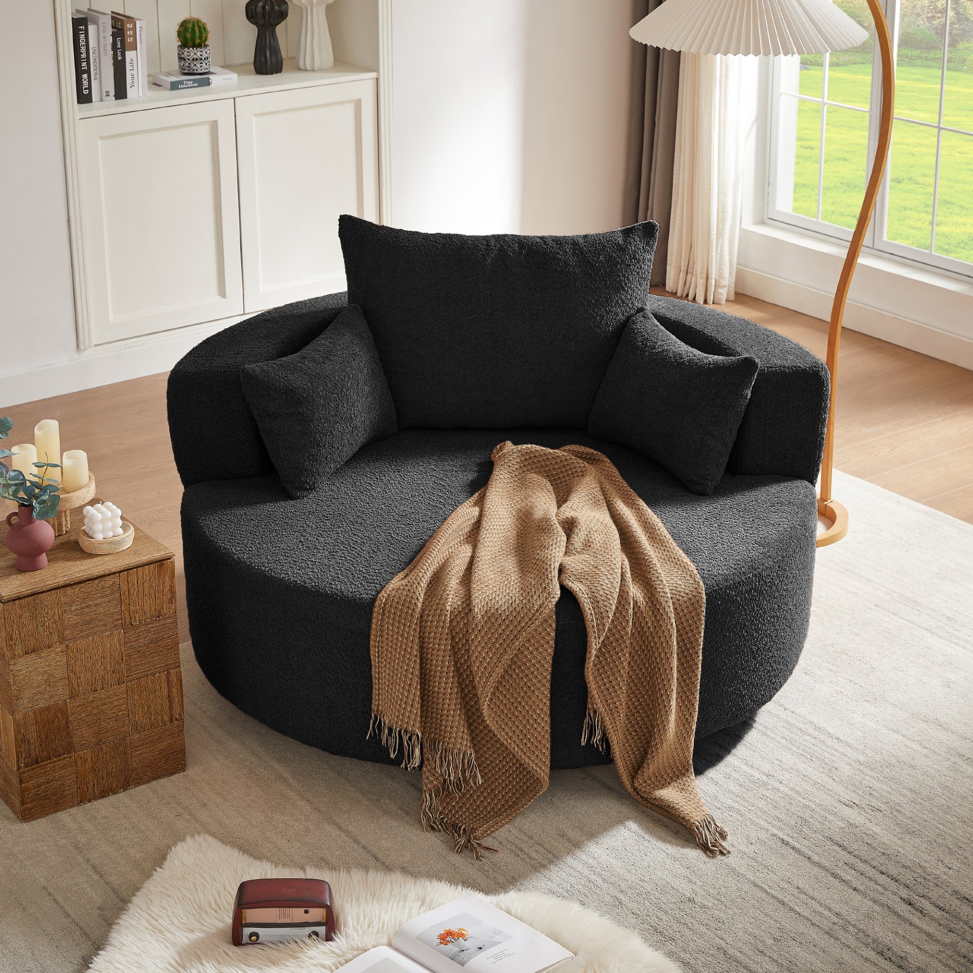 360 Degree Swivel Accent Barrel Chair With Removable Pillows - Black - Image 10