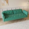 Velvet Sofa Bed With Nail Head Trim And Throw Pillow Sponge Filling Metal Legs - Green - Image 6