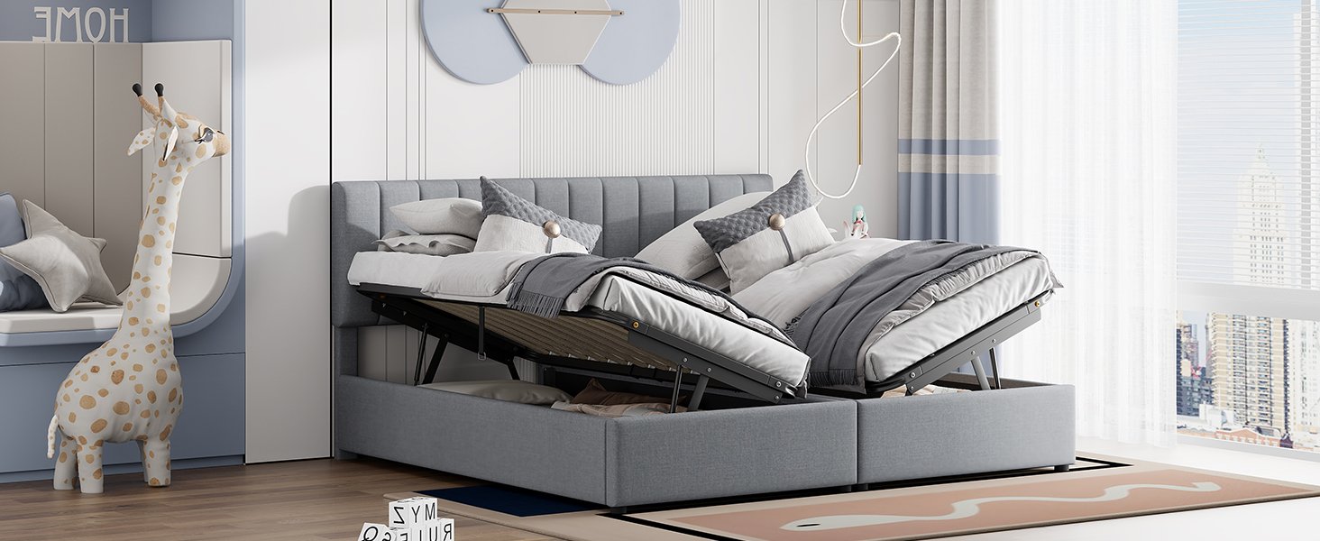 King Size Upholstered Platform Bed With A Hydraulic Storage System - Gray - Image 26