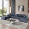 Luxury Modular U Shaped Sectional Sofa With Chaise Lounge And Bed Corduroy Upholstery - Gray - Image 4
