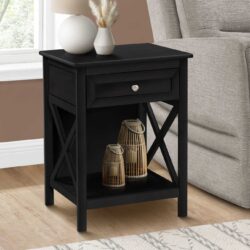 Accent End Table, 2 Tier, Storage Drawer, Transitional - Black