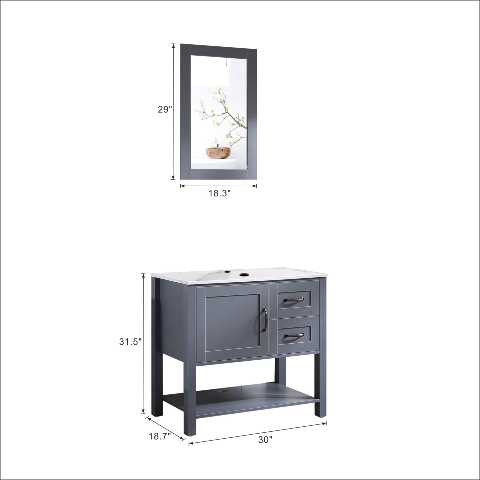 Bathroom Vanity With Mirror And Top Only - Gray - Image 9
