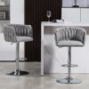 360 Degree Swivel Bar Stools Adjustable Counter Height Bar Chairs With Woven Back & Footrest, Silver Chromed Bar Stools For Kitchen Island (Set of 2) - Gray - Image 10