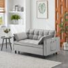Modern Velvet Loveseat Futon Sofa Couch Pullout Bed, Small Love Seat Lounge Sofa With Reclining Backrest, Toss Pillows, Pockets, Furniture For Living Room, 3 In 1 Convertible Sleeper Sofa Bed - Gray - Image 3