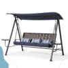 Steel 3 Seater Swing Porch Swing With Canopy - Blue - Image 8