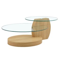 Modern Light Grain Double Layer Coffee Table Versatile Design, And Reinforced Glass, Oval Countertop - Transparent / Wood
