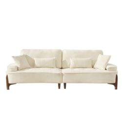 Comfortable Deep Seated Sofa With Pillows, Cloud Velvet Polyester - Beige