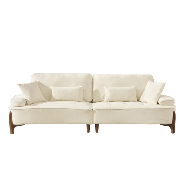 Comfortable Deep Seated Sofa With Pillows, Cloud Velvet Polyester - Beige