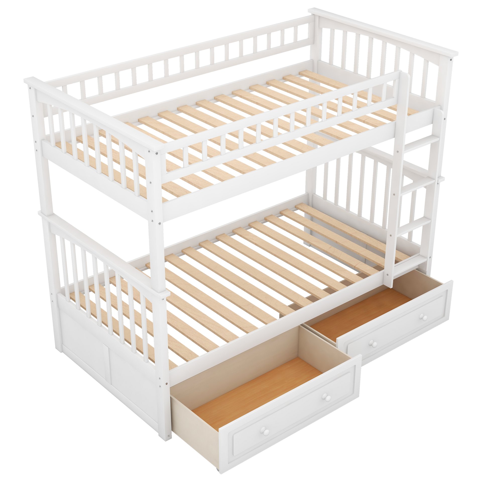 Twin Over Twin Bunk Bed With Drawers, Convertible Beds - White - Image 6