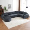 Oversized Modular Sofa Cloud Sectional Sofa Set Upholstered Couches U - Shaped Sofa With Deep Seat For Living Room - Gray - Image 4