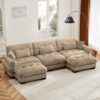 Modern U Shape Modular Sectional Sofa Couch With Movable Ottomans Convertible L Shaped Living Room Sofa - Camel - Image 8