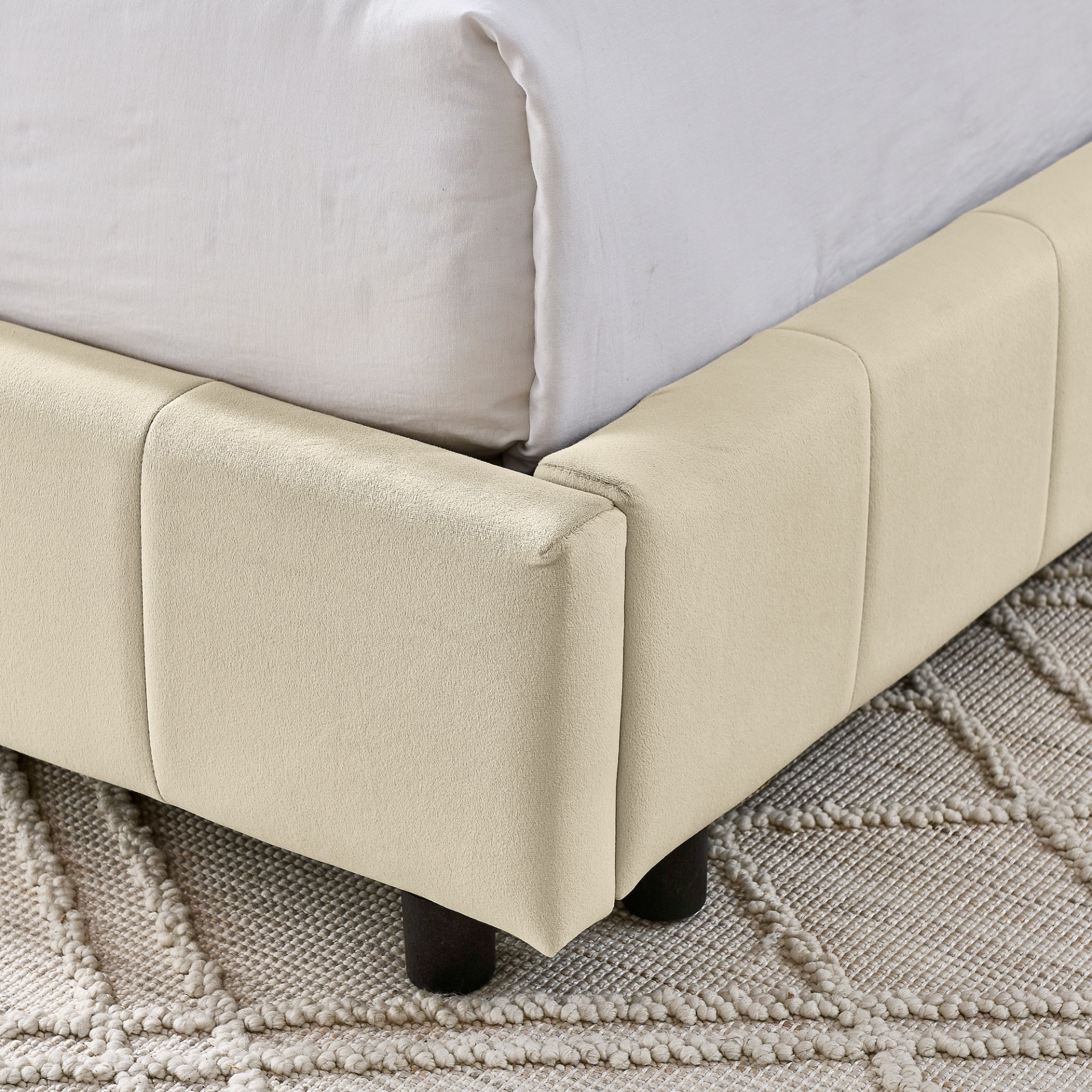 Mid Century Full Size Upholstered Tufted Bed Frame With Comfortable Backrest And Armrests Velvet - Beige - Image 9