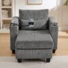 Convertible Chaise Lounge Sofa Chair Corduroy Sleeper With USB Ports, Cup Holders, Storage - Gray - Image 15