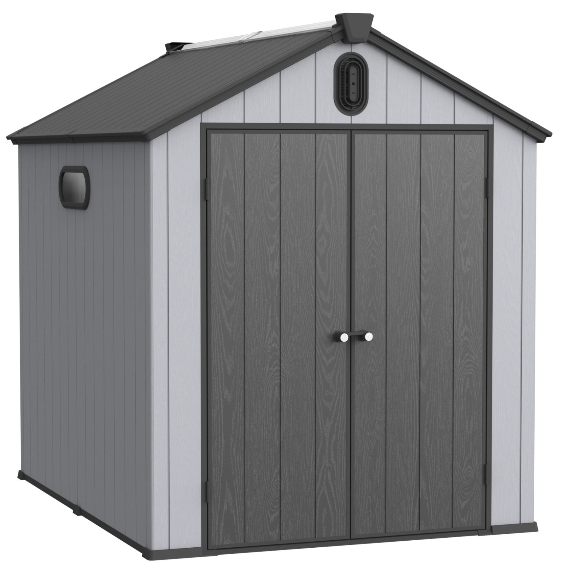 Modern Resin Plastic Storage Shed 6X8Ft For Backyard Garden Tool Storage - Black / Gray - Image 11