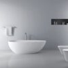 66.9" x 34" x 21.7" Freestanding Solid Surface Soaking Bathtub For Bathroom - Matte White - Image 2